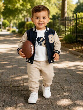 NWT Baby Essentials 3 Piece Baby Toddler Boy Varsity Football Outfit Set